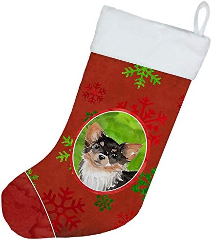 Caroline's bysures CK3996CS Božićne pahuljice Dugokosa Chihuahua Božićne čarape, Kamin Viseće čarape Božićna sezona Dekor Party Decor Obiteljski odmor,