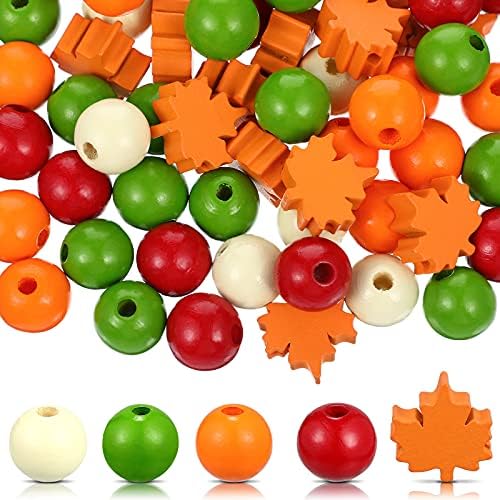 125 kom. Jeseni drvene perle za Craft Colorful bundeve Drvene perlice Dan zahvalnosti Poljoprivreda