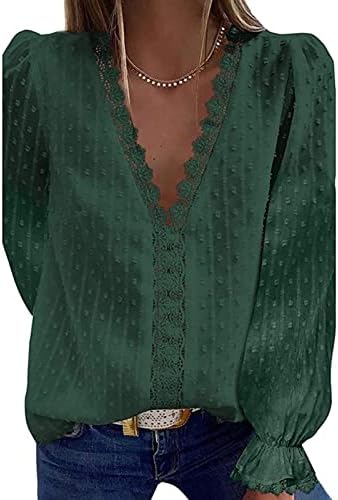 Beuu Womens Elegant Chiffon Bluzes Ležerne prilike Casual V izrez dugih rukava Švicarske majice Tunički pulover