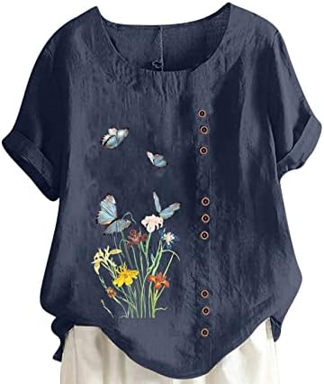 Plus veličine za žene Vintage s kratkim rukavima pamučna bluza za bluzu rane jesen cvjetna bluza za bluzu od ljetne