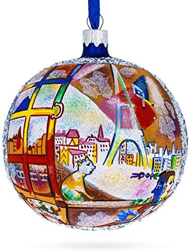 1913 Pariz kroz prozor slika Marc Chagall Glass Ball Božić Ornament 4 inča