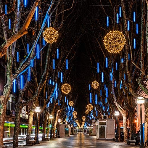 Cobbe meteorska kiša pada kiša Božićna svjetla 8 cijevi 192 LED led led snijeg pada Božićna svjetla Vanjska kišna svjetla, Božićna zabava Tree Holiday dekoracija plava