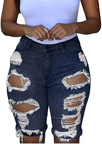 Jeshifangjiusu Žene Bermuda kratke hlače Traper Mid Rise Stretchy Ripped Hotsas Jeans uništili