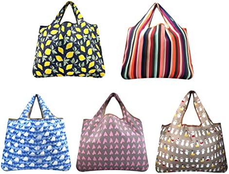 Wayidealne torbe za višekratnu upotrebu, perive/izdržljive najlonske vanjske torbe,Set od 5 XXL-sklopivih torbi za odmor za kupovinu