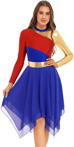 TSSOE žene Asimetrični metalik boja blok lirski ples kostim prekrivač haljina pohvala ples tuniku