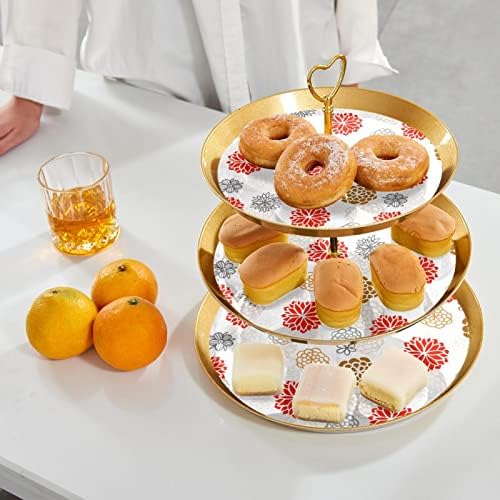 Lyetny 3-rain desertna torta Zlatna Cupcake Kolačice za slastičarstvo za čajnu zabavu, vjenčanje i rođendan, slatki japansko uzorak cvijeća