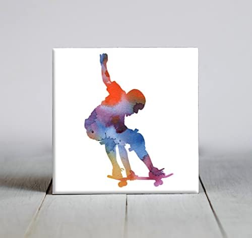 Sažetak Skateboarder Akvarelna Umjetnost Dekorativna Pločica