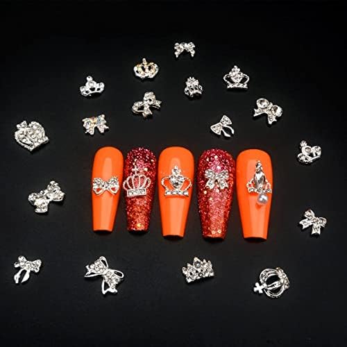 22kom šareni Leptir za nokte Rhinestones i 3D metalne legure srebrne mašne Nail Art Charm Decoration