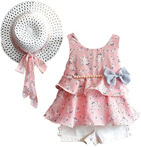 Popopie Toddler Djevojke za djevojčice Ljetna odjeća Outfits Šifon cvjetni tisak i šorc set sa sunčanim šeširom 3 komada