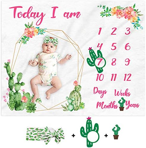 Cactus Baby Milestone Deka Za Djevojčice Mjesečna Fotografija Deka Akvarel Novorođena Deka Za Bebe Starost Foto Rekviziti Meki Flis Deka Prekretnica Ideja Za Novorođeni Poklon Fotografija Pozadina