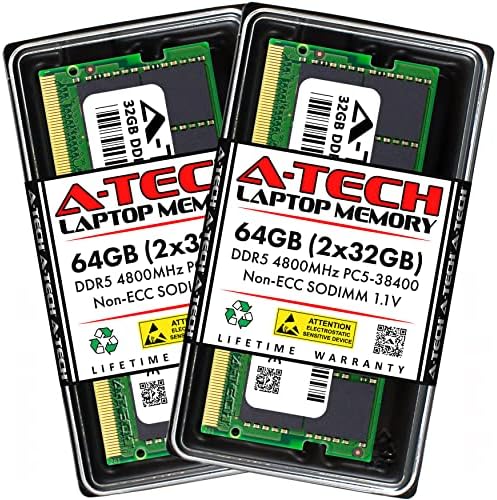 A-Tech 64GB komplet za Lenovo Legion 5 15.6 Gaming laptop | DDR5 4800MHz PC5-38400 SODIMM 2RX8 1.1V 262-PIN Non-ECC SO-DIMM memorijska nadogradnja