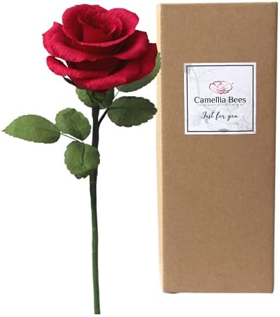 Camellia Bees Day Day poklon za nju, papir ružičasti poklon, jednogodišnja stabljika ruža, ručno rađeni Crep