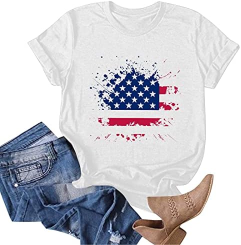 Žene 4. jula vrhovi američke zvijezde prugaste zastave tiskane majice Osnovni kratki rukav Crewneck