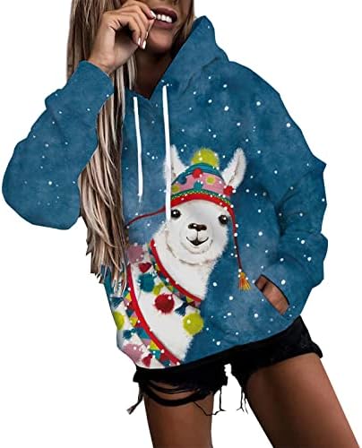 Narhbrg Božić za zapadni hoodie ženski smiješni reindeer Xmas dukserski vuk, dugi rukavac dugim rukavima džemper