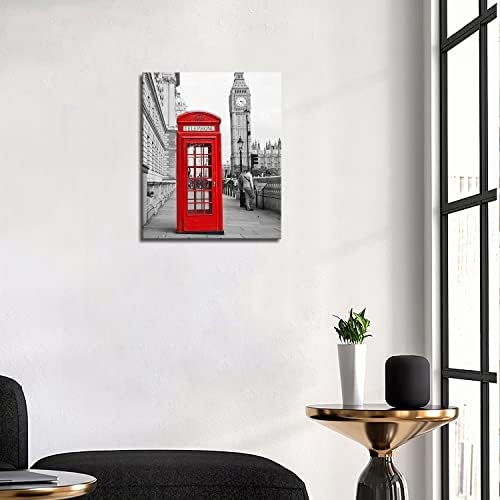Crna i bijela & crvena crvena telefonska govornica i Big Ben u Londonu Street Wall Art slika slika ispisati