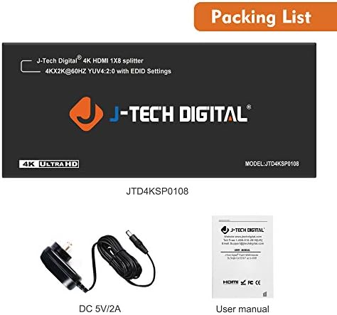 J-Tech Digital JTD4KSP0108 Premium kvaliteta Ultra HD 4K 60Hz 1x8 HDMI razdjelnik velike rezolucije