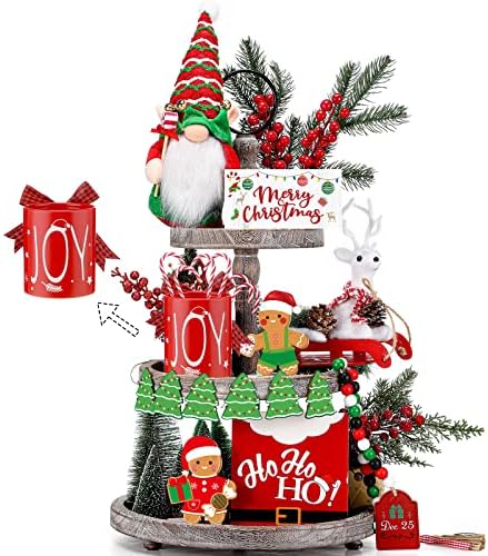 23 kom božićne ukrase ladice, Gnome Plish 12oz crvena jom gingerbread Man Xmas Tree Bead Garland Candy Cane Merry Božićni drveni ladici za Xmas Farmhouse Home Decoration