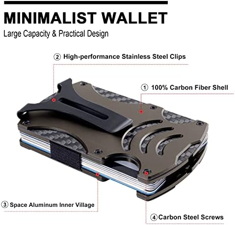 Inecoks Money Clip novčanik za muškarce-taktički minimalistički novčanik,novčanik od karbonskih vlakana sa RFID tehnologijom blokiranja,tanak metalni novčanik za gotovinsku kreditnu karticu sa poklon kutijom