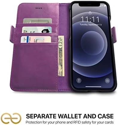 Dreem Fibonacci 2-u-1 torbica za novčanik za Apple iPhone 12 Pro Max-luksuzna veganska koža, magnetna odvojiva futrola za telefon otporna na udarce, zaštita RFID kartice, 2-Way Flip Stand-ljubičasta