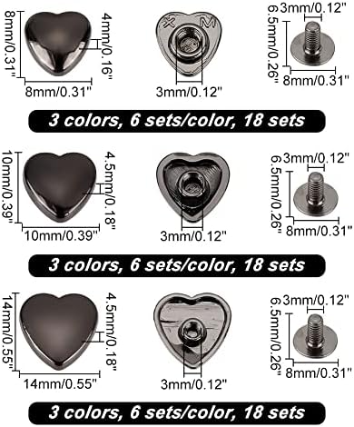 CHGCRAFT 54 setovi 9 stilova Metalni oblik srca ukrasni kožni legura za zakovice zakovice za zakovice