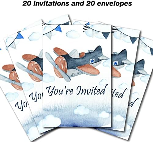 Airplane First Rođendan Pozivnice popunjavaju set od 20 s kovertama Airplane Boy 1. rođendan Pozivnice pozivnica, dvostrano