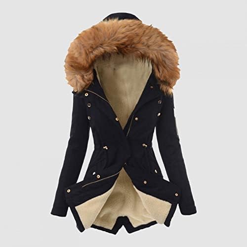 Zimski kaputi za žene vune, kaputi za žene, ženska zima dolje puffer Srednji duljina džepnog kaputa s preklopnim poklopcem krzna