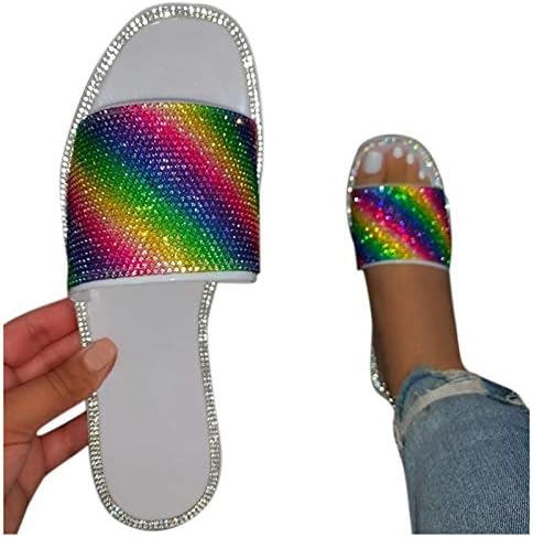 Papuče za žene vanjske vodootporne ravne duge okrugli klizanje na otvorenom prstom Kristalno ljeto zatvorene ljetne flip flops sandale lepršave crne jastučne cipele za dame