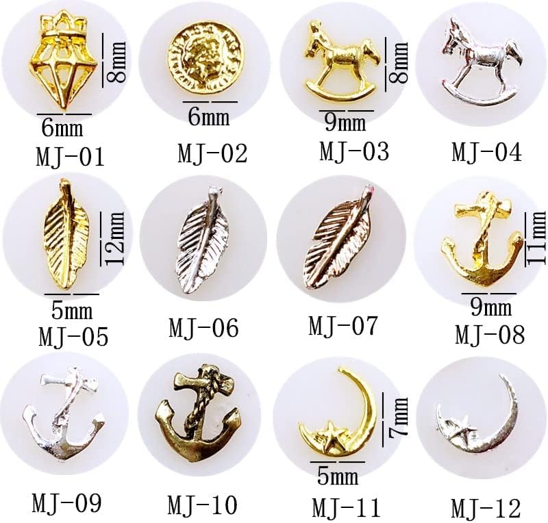 10pcs / Lot Japan Gold Silver Coin Anchor Moon Star 3D DIY metalna legura Nail Art Deco naljepnice za nokte