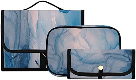 Mnsruu toaletna torba Plava mramorna tekla za tekućinu viseće šminke za toaletne potrepštine 3 kom toaletna oprema Organizator Torbe Portable Clear Toalet Kit