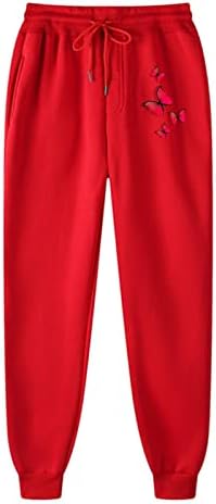 Ženske casual haljine Hlače žene Ženske sportske pantalone Mid struk crveni leptir otisci dugih hlača ženske duksere plus plus