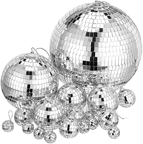 40 Pack ogledalo Disco lopta u sorti srebrno viseći stakleni ogledalo Svjetlo svjetlosne lopte sa žicom disko viseći ukras za klupsku pozornicu Bar rođendan 70s party ukras