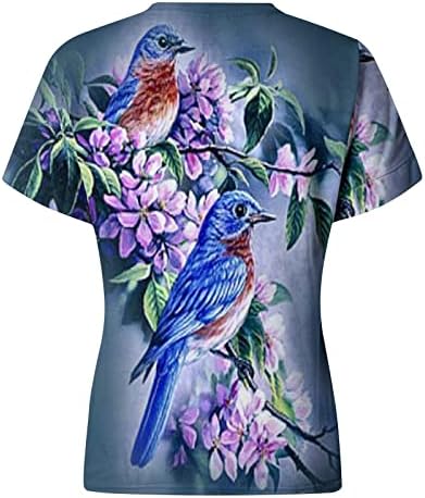 Ženske ljetne kratke rukave majice cvjetni Kolibri štampanje pulover Tee Tops djevojke Casual labave bluze