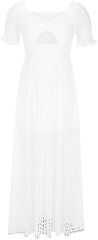 Ženska bijela vjenčanica haljina za vjenčanje kratki puff rukav kvadratni vrat Y2K izdubljena duga