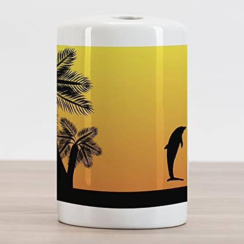 AMESONNE Ljetna keramička četkica za zube, ombre zalazak sunca sa egzotičnim plažom i dlanom, dekorativni svestrani kontratop za kupatilo, 4,5 x 2,7, žuta narandžasta