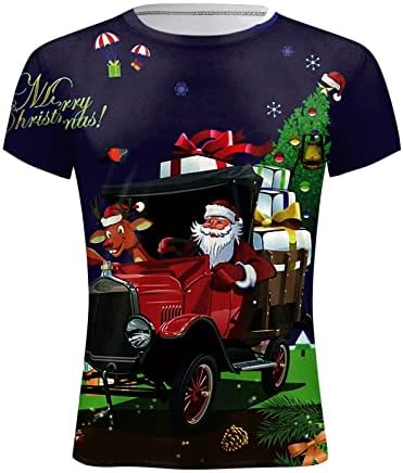 ZDDO Christmas Muška dizajnerske majice kratkih rukava, ulica 3D smiješni Xmas Santa Claus Graphic Tee