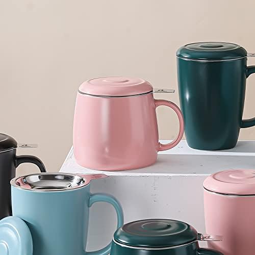 Candicap keramika čaša čaša sa labavim listom, kašikom i poklopcem, 15oz, veliki čaj za puhanje čaja, kafe, mliječne mikrovalne pećnice i perilice posuđa