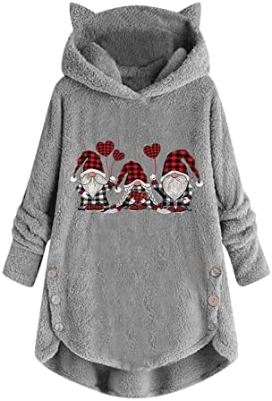 Božićne žene slatki gnome pulover puloverske duksere plus size mekani flis pokrivač s kapuljačom sa mačkim ušima