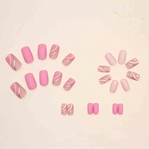 Enppode 24pc Coffin Press na noktima srednji, ružičasti lažni nokti, mat akrilni nokti predivni umjetni nokti za žene