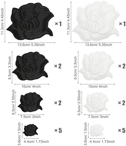 Woohome Gvožđe na zakrpama, 20 kom crne ruže cvijet bijeli ružin cvijet šivati ​​na zakrpe vezene aplikacije zakrpe za naljepnice za odjeću haljina traperice