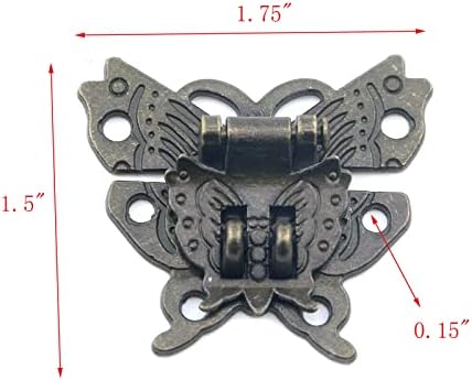 Geesatis 2 par Vintage Lock Latch Hasp Hook sa ključem leptir u obliku Hasp brava za bravu za drvenu kutiju kutija za nakit, sa montažnim vijcima, Bronza