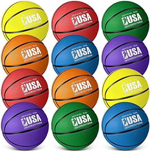 Libima 12 kom gumene košarkaške službene veličine Bulk Streetballs višebojne košarice lopte sa pumpom običan košarkaški Set za odrasle omladinske dečake devojčice pokloni Indoor Outdoor trening trening igre
