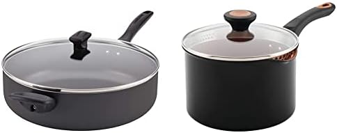 Farberware Neprianjajući Jumbo štednjak za pranje u mašini za suđe/tiganj sa pomoćnom ručkom - 6 litara, crna & amp; klizna posuda za sos sa neprijanjajućim slojem / lonac sa naprezanjem i poklopcem, 3 litra, Crna