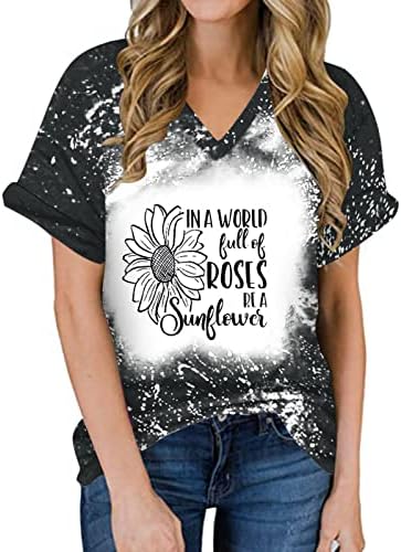 pbnbp Womens Elegant Loose Fit Tee Sunflower V izrez za izlazak bluze Tie Dye štampani kratki rukavi ljetne košulje Blusas