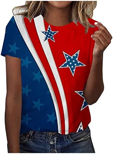 Američka košulja za zastavu Žene četvrti juli Patriotske majice Star Stripes Tees USA za zastavu Grafički vrhovi Lady kratki rukav vrh