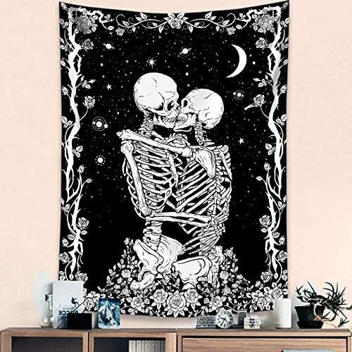 Haibimen lubanja tapiserija viseća, crna i bijela tapiserija lubanje ljubitelji ljubitelja zaljubljenika skeleton Goth Tarot Ouija tamno zidni dekor za spavaću sobu