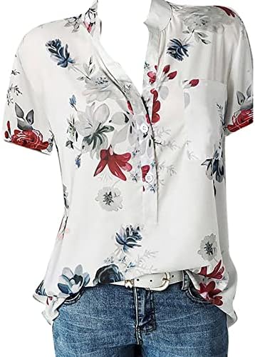 Uikmnh ženska košulja džepni dugmad za otvoreni vrat kratki rukav cvjetni Casual Kaftan trendi ljetna