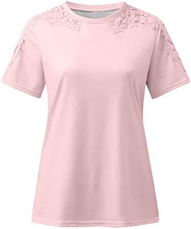 Ljetni vrhovi za žene 2023 Ležerne prilike Crewneck majica Cvjetna čipka šuplje bluza kratkih rukava majica