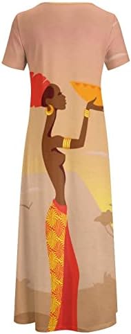 Afrička žena ženski kratki rukav okrugli vrat duge maksi haljine štampane ljeto