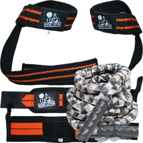 Wrist Wraps & trake za podizanje-narandžasti paket sa borbenim užetom 2 u x 50ft