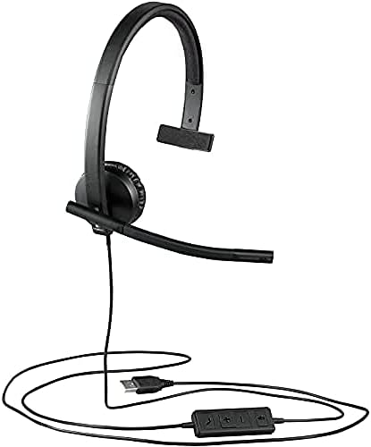 Logitech H570e žičane slušalice, Mono slušalice sa mikrofonom za poništavanje buke, USB, in-Line kontrole sa dugmetom za isključivanje zvuka, LED indikator, PC / Mac / Laptop-Crna